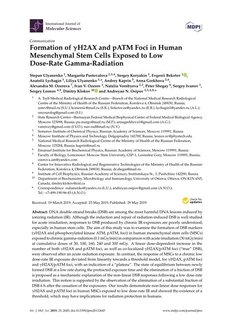 Formation of γH2AX and pATM Foci in Human Mesenchymal .